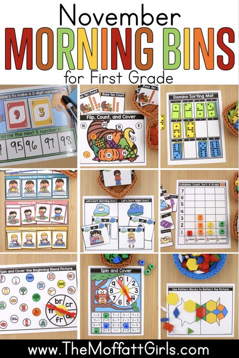 First Grade Morning Bins, Morning Bins First Grade, Morning Tubs First Grade, November First Grade, Morning Buckets, Tubs Ideas, November First, Themed Classroom Ideas, Afterschool Program