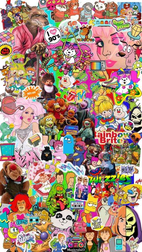 Cartoons of the 80s and 90s and other trinkets and memorabilia to remember the best generations 💖 90s Nostalgia Wallpaper, Cartoons Collage, 80s Collage Wallpaper, Iphone Wallpaper 90s, 90s Memorabilia, 90s Nostalgia Graphic Design, 90s Things Memory Lane, Wallpaper Backgrounds Aesthetic, 2000s Wallpaper