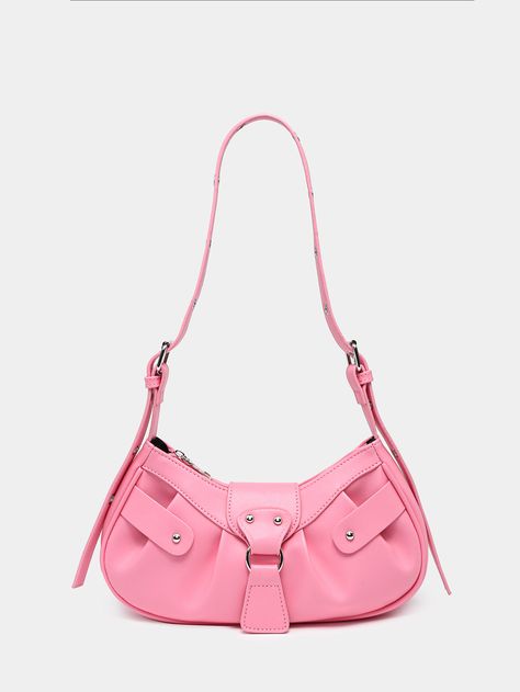 Fashionable Rivet Decoration Armpit Bag pinkI discovered amazing products on SHEIN.com, come check them out! Buckle Bag, Armpit Bag, Punk Inspiration, Bags For Teens, Baguette Bag, Metallic Pink, Word Wrap, Leather Hobo, Neon Orange