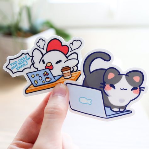 Channel your inner work mood with new Angy Chicken and a cute lil’ Laptop Cat stickers! 🐱💻 These cute new stickers are finally here! I’m happy to finally share and turn these fun doodles into stickers! ❤️ Check out our latest new arrivals at fuwuffle.com! ✨#fuwuffle #cat #chicken #cutecatart #cuteanimals #worksticker #workmeme #workfromhome #relatable #laptop #workhumor #cute #cuteartwork #cuteartstyle #doodle #cutestickers #cuteartist #cutedrawing #cuteaesthetic #stickershop #artbusiness... Backpack Sticker, 1st Grade Crafts, Sticker Journaling, Work Mood, Cats Stickers, Make Biscuits, Fun Doodles, Bags To Make, Sticker Design Inspiration