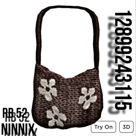 Roblox Purse Codes, Roblox Accessories, Brookhaven Codes, Blocksburg Outfit Codes￼, Code Roblox, Roblox Code, Flower Tote Bag, Rp Ideas, Flower Tote