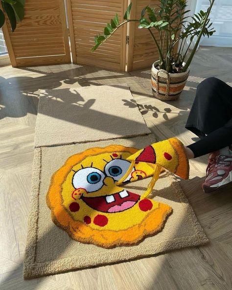 Spongebob Rug, Tufting Art, Rugs Cute, Tufting Diy, Cool Rug, Graphic Rug, Funky Rugs, Tufted Rugs, Future Apartment Decor