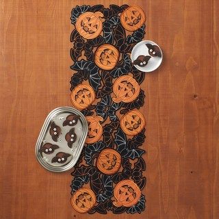 Celebrate Halloween Together Bat Cutout Table Runner - 36" #ShopStyle #MyShopStyle #Halloween #Falldecor #afflink Halloween Runner, Embroidered Halloween, Halloween Tablecloth, Lunar Moon, Halloween Table Runners, Spooky Style, Halloween Fabric, Halloween Table, Dia De Muertos