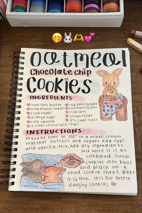 Homemade Recipe Books, Recipe Book Design, Recipe Book Diy, Homemade Cookbook, Recipe Drawing, Baking Book, Oatmeal Chocolate Chip, Amber Fillerup, Cute Baking