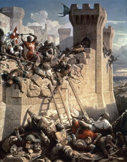 Dominique Louis Ferreol Papety - Guillaume de Clermont defending Ptolemais (Acre) in 1291 Crusader States, Knights Hospitaller, The Crusades, Crusader Knight, 다크 판타지, Holy Land, History Facts, Crusades, World History