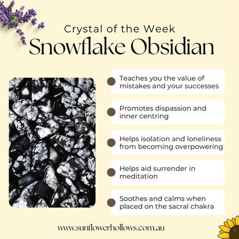 The crystal of the week is 🥁 SNOWFLAKE OBSIDIAN🌻 Snowflake Obsidian is said to 🌻 Soothe and calm when place on the sacral chakra 🌻 Teach you the value of mistakes as well as your successes 🌻 Help you to recognize and release wrong thinking and stressful mental patterns 🌻 Promotes dispassion and inner centring 🌻 Help isolation and loneliness from becoming overpowering 🌻 Help aid surrender in mediation Among other things. Follow the link in our bio to find these on sunflowerhollows.com.... Obsidian Snowflake, Crystal Magick, The Sacral Chakra, Snowflake Obsidian, Sacral Chakra, Crystal Shop, Chakra, Crystals, Quick Saves