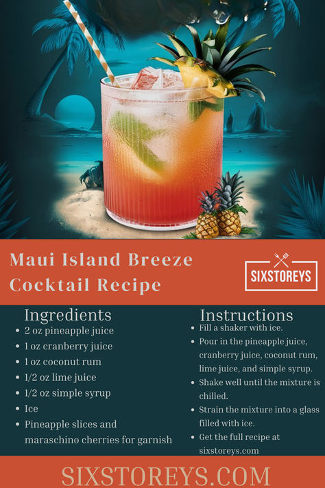 Maui Island Breeze Cocktail Recipe Juice Bar Design, Maui Island, Homemade Chinese, Homemade Chinese Food, Mix Drinks, Cocktail Drinks Alcoholic, Batch Cocktails, Island Breeze, Ayurvedic Healing