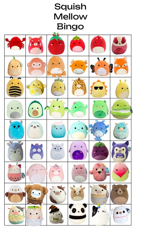 #bingo #squishmallows Squishmallows Crafts, Squishmallow Bingo, Squishmallows Plushies, Squishmallows Squishville, Moriah Elizabeth, Bloxburg Exterior, Cute Squishies, Instagram Gift, Blind Bags