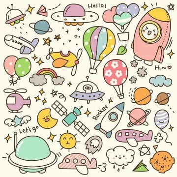 Space Doodles, 귀여운 음식 그림, Kids Doodles, Patterns Fabric, Have Inspiration, Sketch Notes, Doodle Illustration, Cute Kawaii Drawings, Kawaii Doodles