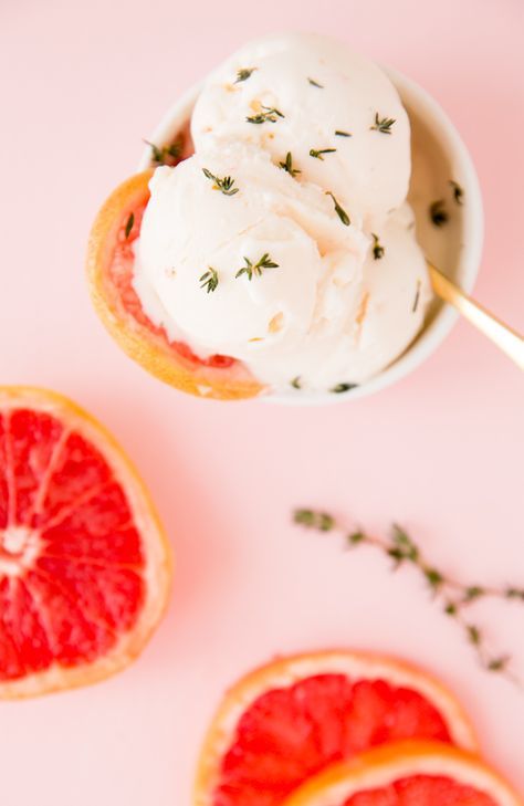 Thyme to Be Mine: Grapefruit Vanilla Thyme Ice Cream Recipe - Paper and Stitch Grapefruit Recipes, Best Homemade Ice Cream, Recipe Paper, Fruit Ice Cream, Homemade Ice Cream Recipes, Fruit Ice, July Fourth, Ice Cream Popsicles, Popsicle Recipes