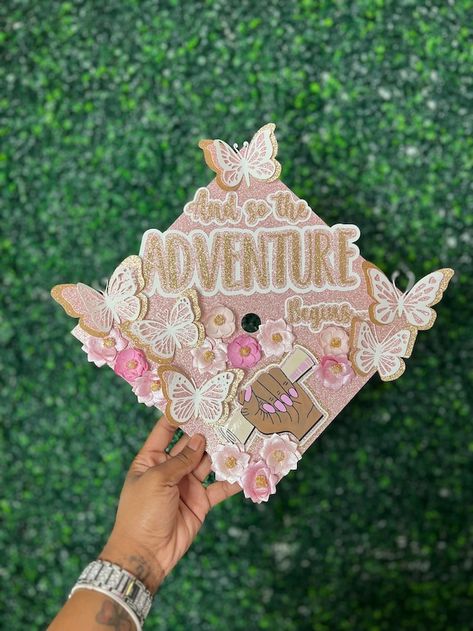 KreationsByKaylaZ - Etsy College Cap Decorations, Graduate Cap, The Adventure Begins, Graduation Cap Toppers, Graduation Caps, Graduation Cap Decoration, Cap Decorations, Adventure Begins, Grad Cap