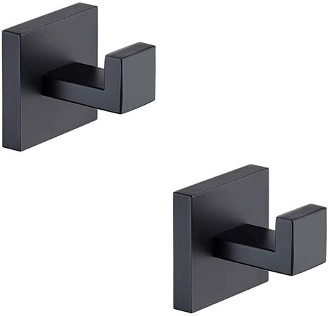 Black Bathroom Towel Hooks, Bath Towel Hooks, Bathroom Towel Hooks, Matte Black Bathroom, Robe Hooks, Black Towels, Matte Black Hardware, Stainless Steel Bathroom, Clothes Hooks