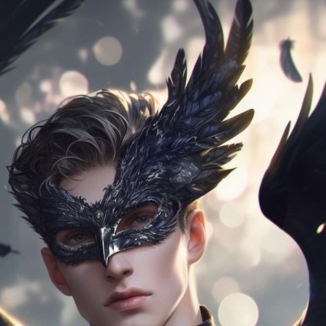 The AI-telier on Instagram: "The Dark Masquerade  Male spin on my previous prompt. I liked some of the half masks that came out with this batch. Cool look!  #fantasyart #animeboy #ai #aiart #crow #raven #masquerade" Raven Mask Masquerade, Male Masquerade Mask, Masqurade Mask, Dark Masquerade, Fantasy Masquerade, Crow Masks, Half Masks, Raven Mask, Crow Mask