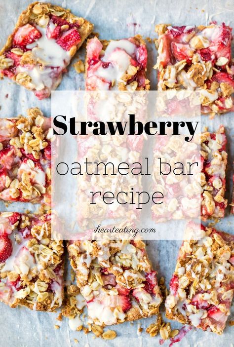 Strawberry Oatmeal Bars | Fresh strawberry filling sandwiched between oatmeal crumble crust and topping. Healthy Strawberry Oatmeal Bars, Oatmeal Squares Recipe, Strawberry Yogurt Granola Bars, Strawberry Oatmeal Bars Easy, Oatmeal Bars Recipes Healthy, Homemade Strawberry Granola Bars, Soft Baked Oatmeal Breakfast Bars, Strawberry Bars Recipes, Soft Baked Oatmeal Bars