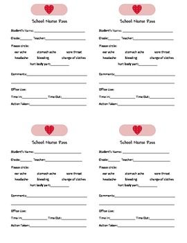 School Nurse Pass Nurse Pass Printable, School Nurse Pass Printable, Nurse Passes For School, School Nurse Printables, Office Coordinator, Clinic Decoration, School Nurse Office Decorations, Nurse Ideas, Nurse Notes