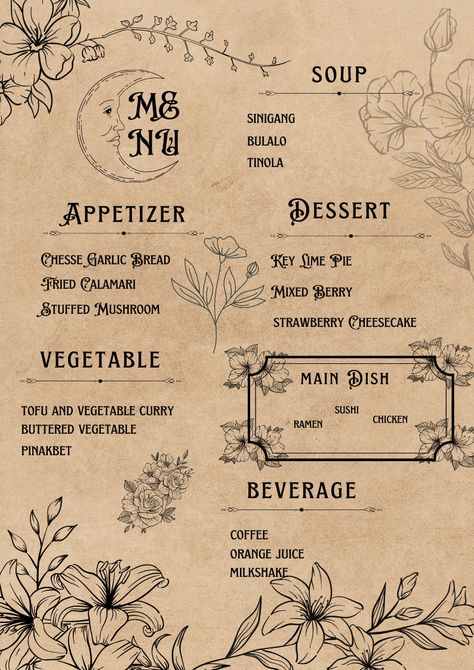 Aesthetic Menu Card, Cafe Menu Aesthetic, Filipino Food Menu, French Cafe Menu, Diy Menu Cards, Xmas Menu, Greenhouse Cafe, Diner Menu, Cafe Menu Design