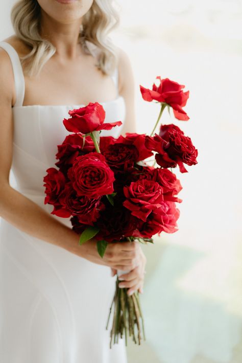 A Quaint Celebration in Country Victoria - Style Guide The Lane Red Wedding Bouquet, Winter Bridal Bouquets, Red Bridal Bouquet, Red Bouquet Wedding, Red Rose Wedding, Red Wedding Flowers, Red Bouquet, Romantic Bouquet, Winter Wedding Flowers