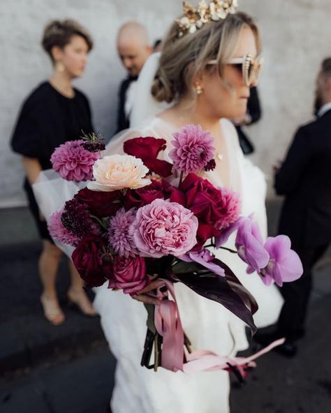 Raven & The Rose on Instagram: "End of year vibes represent 🥀@teswald 📸 @fernandstonephotography_" Bright Bridal Bouquet, Gold Tiara, Melbourne Wedding, Bright Pastels, End Of Year, The Rose, Bridal Bouquet, Tiara, Florist