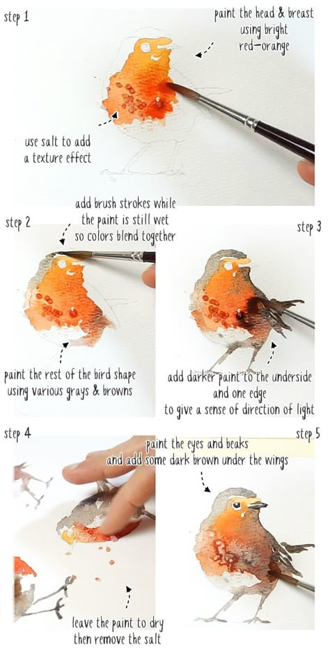 Watercolor Robin Tutorial, Christmas Robins Watercolour, Easy Winter Watercolor, Watercolour Robin, Winter Karten, Watercolor Painting Ideas, Artsy Painting, Learn Watercolor Painting, Bird Watercolor Paintings