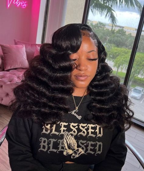 Wand Curls Hairstyles, Glam Waves Hair, Cute Weave Hairstyles, Black Kids Braids Hairstyles, Barbie Vibes, Glam Waves, Frontal Wig Hairstyles, Waves Hair, Wig Ideas