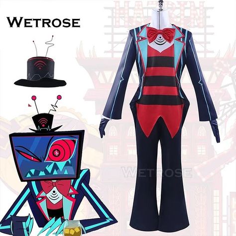 【Wetrose】 Mr. Vox Cosplay Costume Hazbin Hotel Season 2 S2 Television Devil Voxy Valentino CEO VoxTek Demon Hell Helluva Halloween Vox Cosplay, Vox Hazbin Hotel, Uniform Bow Tie, Vox Hazbin, Sakura Anime, Role Play Costume, Cosplay Contacts, Red Suit, Halloween Carnival