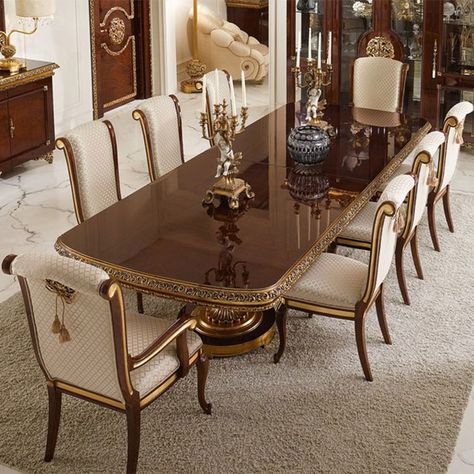 Royal Dining Table Design, French Style Dining Table, Royal Dining Table, Classical Dining Table, Classic Dining Room Furniture, Dinner Tables Furniture, Luxury Dining Room Tables, Best Dining Table, Antique Dining Room Furniture