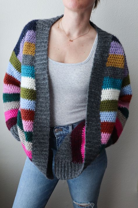 Crochet Pattern | Chroma Cardigan Chunky Crochet Sweater, Striped Crochet Sweater, Modern Sweater, My 2023, Crochet Cardigans, Crochet Carpet, Colorful Crochet, Chunky Knitting, Crochet Sweaters