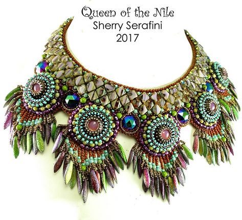 Sherry Serafini -Queen of the Nile Egyptian Embroidery, Sherry Serafini, Queen Jewelry, Beaded Necklace Patterns, Beaded Art, Native Beadwork, Shiny Objects, Embroidered Quilts, Beautiful Beadwork