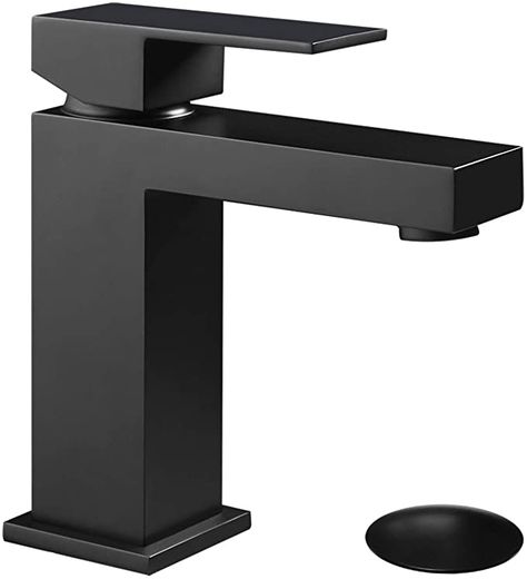 ALWEN Matte Black Bathroom Faucet with Pop up Drain, Brass Single Hole Basin Faucet, Single Handle Faucet - - Amazon.com Black Faucet Bathroom, Matte Black Bathroom Faucet, Bathroom Vanity Faucets, Gold Bathroom Faucet, Black Bathroom Faucet, Sink Drain Stopper, Brass Bathroom Faucets, Drain Stopper, Matte Black Bathroom