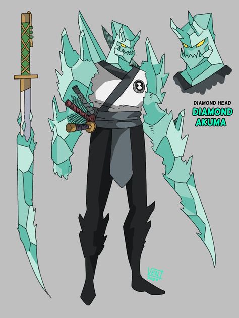 Diamond Akuma, One of Ben's Strongest Akuma, DA also wields the Four Sacred Swords which he can cover it in his powers for more blade strength he uses the swords because of the Ability it possess which when he holds it his body gets harder and Stronger, DA is from the Diamond head Akuma's in the Crystal Realms. Diamond Head Ben 10, Ben 10 Oc, Ben 10 Ultimate Alien, Image Spiderman, Ben 10 Alien Force, Ben 10 Comics, Anime Drawing Books, Diamond Head, Alien Design