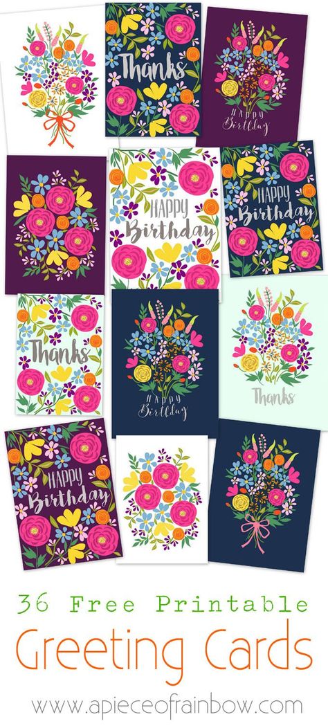 A set of 36 glorious floral printable greeting cards - free templates to download and make your own beautiful Birthday, Thank-you and blank greeting cards - A Piece Of Rainbow Birthday Card Template Free, Free Printable Birthday Cards, Gratis Printables, Happy Birthday Cards Printable, Free Printable Cards, Birthday Cards For Mom, Free Greeting Cards, Card Templates Free, Birthday Card Template