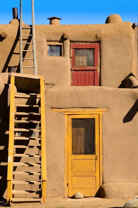 Taos New Mexico Pueblo Francis Wolff, New Mexico Style, Taos Pueblo, Yellow Door, Taos New Mexico, Mexico Style, Adobe House, Santa Fe Style, New Mexico Usa