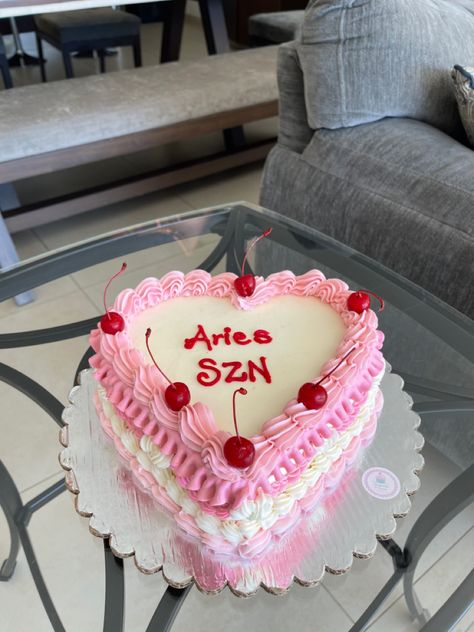 aries, cake, heart, aesthetic, cake photo, pink, birthday Heart Shaped Aries Cake, Pink Aries Birthday Cake, Happy Birthday Heart Cake, Aries Cake Aesthetic, Aries Bday Cake, Aries Themed Birthday Party, Aries Season Cake, Heart Aesthetic Cake, Aries Szn Cake