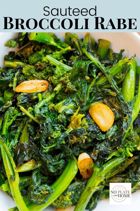 This garlic-flavored Sauteed Broccoli Rabe (a.k.a. rapini) recipe is the best! The rapini is sauteed in EVOO, garlic, lemon juice and crushed red pepper (optional.) Make it as spicy (or not at all) as you like. This a EASY, delicious family recipe is passed down from my Italian grandmother who lived in southern Italy. Low-carb, vegetarian, Vegan and gluten-free. Click the link to get the recipe! Recipes With Broccoli Rabe, How To Cook Rapini, Broccolini Rabe Recipe, Italian Rapini Recipe, Italian Broccoli Rabe, Brocoli Rabe Recipe, Broccoli Rapini Recipes, Italian Broccoli Recipes, How To Cook Broccoli Rabe