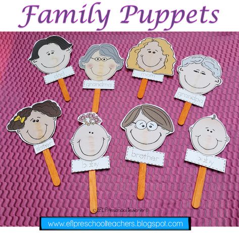 Family Puppets, Popsicle Stick Puppets, Family Crafts Preschool, Preschool Family Theme, Family Activities Preschool, Preschool Family, All About Me Preschool, Stick Family, Family Unit