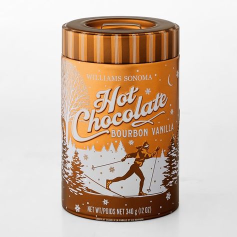 New packaging illustration for Willams Sonoma Hot Chocolate holiday tin. Bourbon Vanilla flavored. New for the holidays of 2020. Vanilla Hot Chocolate, Hot Chocolate Set, Chocolate Branding, William Sonoma Recipes, Best Freeze Dried Food, Classic Hot Chocolate, Vanilla Marshmallows, Chocolate Bourbon, Cocoa Tea