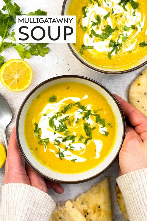 This flavoursome Mulligatawny soup is filled with the plant-based goodness of lentils. Hearty and satisfying, it will warm you from the inside out. Muligawtany Soup Recipe, Mulagatawny Soup, Lentils Coconut Milk, Chicken Mulligatawny Soup, Easy Mulligatawny Soup, Mulagatawny Soup Indian, Mulligatawny Soup Recipe, Soup With Lentils, Vegetarian Mulligatawny Soup