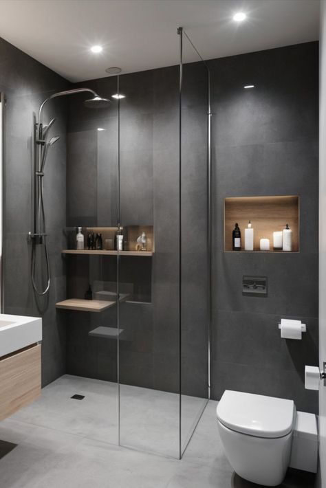 Embrace modern minimalism with integrated LED lighting and sleek glass partitions. Where technology meets elegant design in small spaces. #ModernBathroom #SmartDesign #MinimalistStyle Small Elegant Bathroom, Elegant Bathrooms, Glass Partition, Modern Minimalism, Elegant Bathroom, Smart Design, Led Lighting, Modern Bathroom, Minimalist Fashion