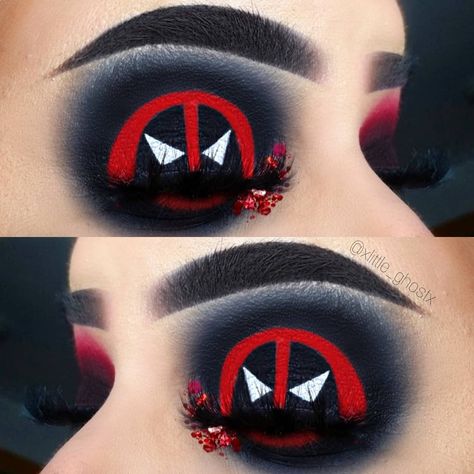 Deadpool Eye Makeup, Deadpool Makeup Halloween, Deadpool Eyeshadow, Deadpool Makeup Looks, Deadpool And Wolverine Makeup, Deadpool Makeup Eye, Deadpool Inspired Makeup, Deadpool Makeup, Deadpool Nails