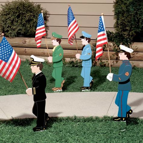 Military Lawn Stake Army Men Toys, Halloween Yard Art, Military Decorations, Memorial Day Decorations, Wood Craft Patterns, Military Decor, Flag Holder, Decorative Garden Stakes, Lawn Art