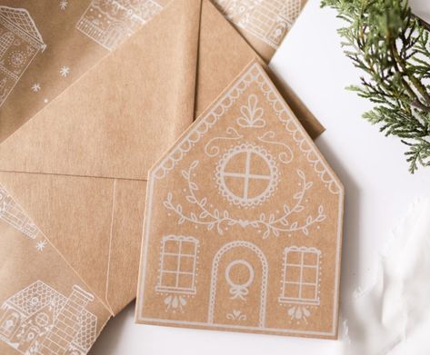 Card Gingerbread House, Christmas Card House, Gingerbread House Christmas Card, Diy Gingerbread House Decorations Ideas, Gingerbread Christmas Card, Gingerbread House Wrapping, Cardboard Gingerbread Houses, Gingerbread House Cards, Diy Christmas Cards Ideas