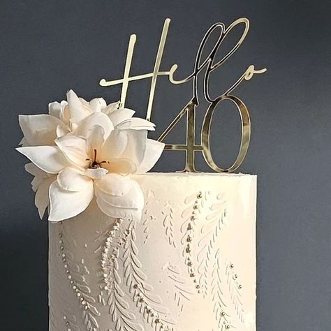 Estelle on Instagram: "Style and elegance on this 40th birthday cake! 😍 - - - - - - - #cake #cakes #cakesofinstagram #instacake #birthdaycakes #celebrationcake #buttercreamcakes #hello40 #40thbirthday #40thbirthdaycake #stylish #elegant #beautifulcake #cakedesign #cakedecorating #floralcakes #stenciledcakes #cakelove #cakeart #cakecakecake #caketrends #barkinganddagenhambakers #madeinbarkinganddagenham #barkinganddagenhamcakes #homebaked ##homebaker #homebakerofinstagram #estellejbakes" Hello 40 Birthday Cake, Hello 40 Birthday, Hello 40, 40th Birthday Cake, 40th Cake, Gold Birthday Cake, 40th Birthday Cakes, Birthday Cakes For Women, Cake Trends