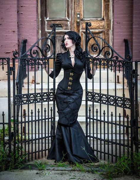 Shop our quality steel-boned corsets 24/7 online. Perfect for costuming, waist-training, outerwear or shapewear. With over 200 styles to choose from, we accommodate all of your cosplay, renaissance, steampunk, goth, bridal and burlesque needs. Free domestic shipping on orders $99+. International shipping available. Victorian Outfits Women Aesthetic, Victorian Gothic Fashion Dresses, Gothic Horror Fashion, Victorian Goth Outfits Women, Victorian Female Fashion, Victorian Gothic Fashion Women, Victorian Vampire Aesthetic Outfit, Old Gothic Fashion, Goth Elegant Outfit