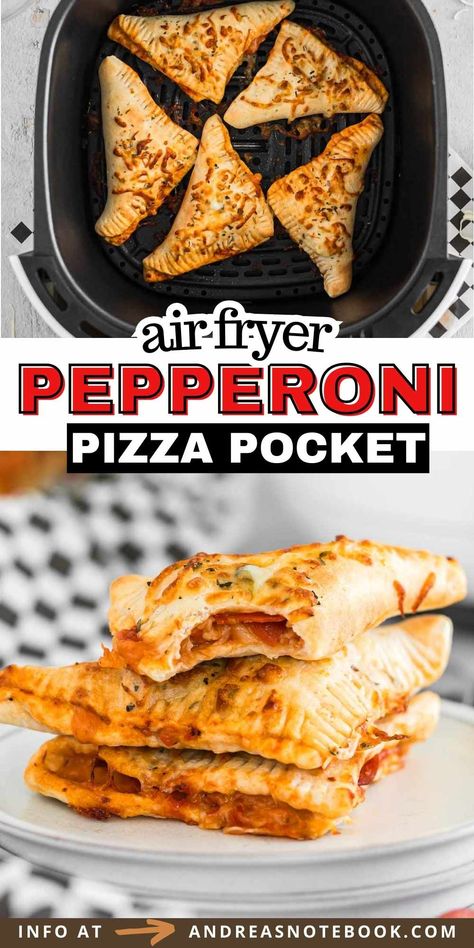 Learn how to make your own homemade hot pockets in the air fryer. Use Pillsbury pizza dough or make your own! These pepperoni pizza pockets make a quick and easy meal. Air Fried Pizza Dough, Air Fryer Pizza Pockets With Pizza Dough, Pepperoni Pizza Pockets, Air Fryer Pizza Pockets, Pizza Pockets Homemade, Air Fryer Mini Pizzas, Air Fryer Lunch Ideas, Food Pockets, Air Fryer Hot Pockets