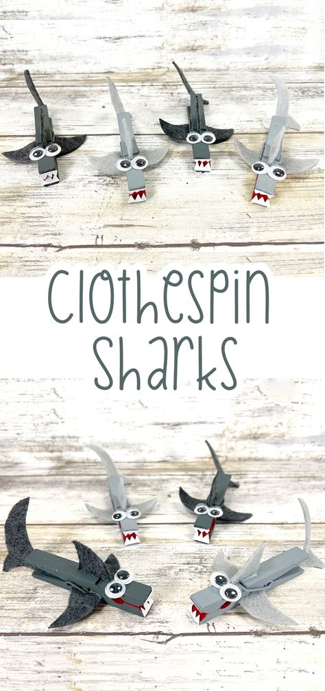 Diy Shark Craft, Shark Clothespin Puppets Free Printable, Shark Science Experiments For Kids, Shark Puppet Craft, Easy Shark Craft, Shark Week Ideas For Kids, Shark Projects For Kids, Shark Week Crafts For Kids, Scuba Vbs 2024 Crafts For Kids