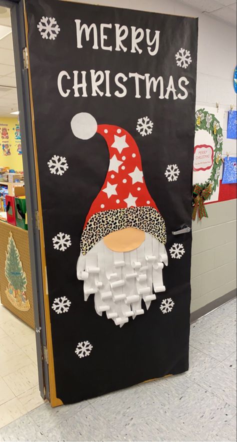 Christmas Decoration For Doors Classroom, Classroom Door Decoration Ideas Christmas, Christmas Gnome Door Decoration School, Gnome Door Ideas For Classroom, Unique Classroom Door Ideas, Christmas Door Decorating Contest Office Diy, Decorating Class Doors For Christmas, December Decorations Classroom, Christmas Door Contest Ideas Teachers