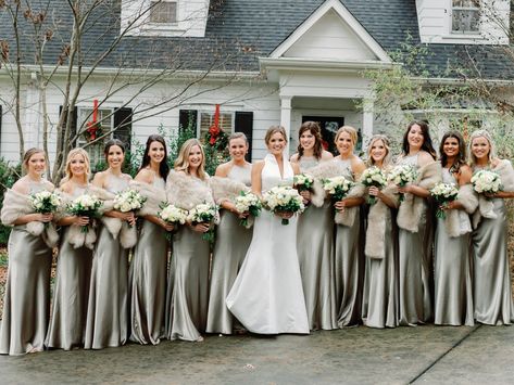 Sage Green Bridesmaid Dresses Winter, Sage Winter Wedding, Silver Sage Bridesmaid Dresses, Sage Green Winter Wedding, Sage Green Bridesmaids Dresses, Sage Green Bridesmaids, Green Bridesmaids Dresses, Winter Bridesmaids, Green Wedding Inspiration