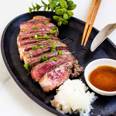 Japanese Wafu Steak | 10 Minutes Beef Tataki, Green Salad Dressing, Japanese Steak, Steak In Oven, Garlic Steak, Japanese Beef, Pan Seared Steak, Seared Steak, Impressive Recipes