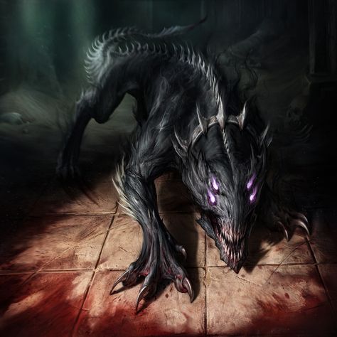 Shadow Hound Art, Beast Monster Art, Black Fantasy Creatures, Fantasy Dark Creature, Dungeon Monsters Concept Art, Vampire Creature Design, Evil Fantasy Creatures, Fantasy Creatures Art Dark, Fantasy Beast Concept Art