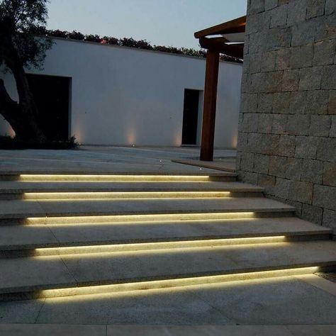 Stairs Lighting, Outdoor Stair Lighting, Stair Lights, Step Lighting Outdoor, Exterior Stairs, Concrete Stairs, Floating Stairs, Outdoor Steps, Led Tape